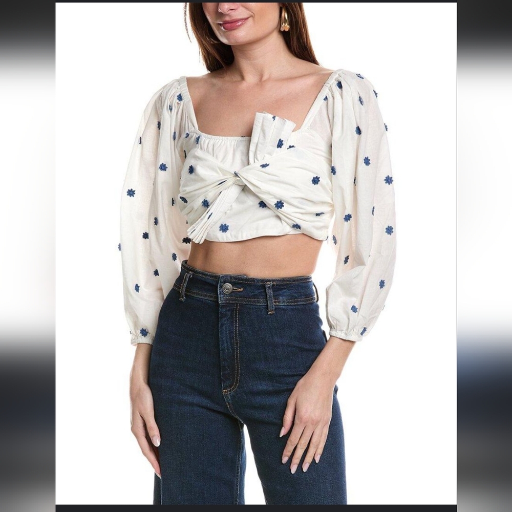 NWT Never Worn FARM Rio White and Blue Floral Crop Top Size Small $135